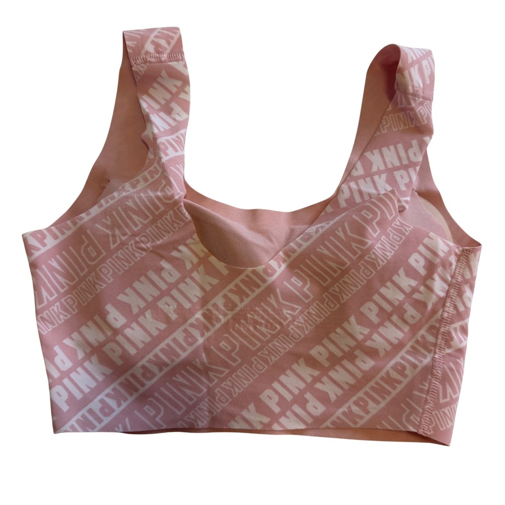 Pink Victoria's Secret Logo Bralette Sports Bra Pink White Small